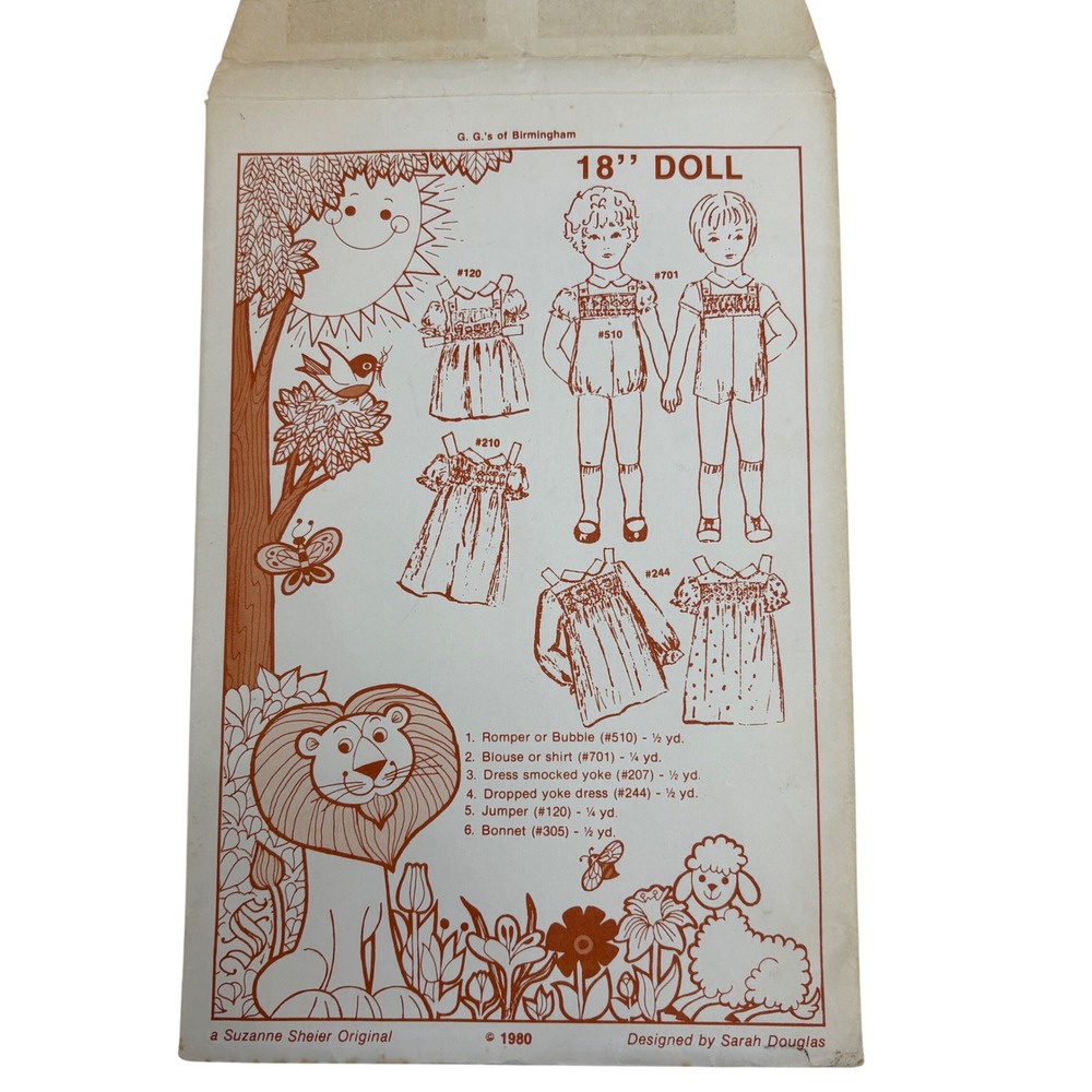 Vintage G.G.'s of Birming 18" Doll Dress Smocking Sew Pattern Suzanne Sheier 80s